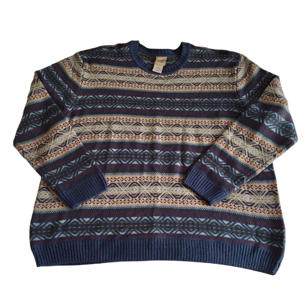 Scandia Woods 2XL Blue Tan Fair Isle Sweater